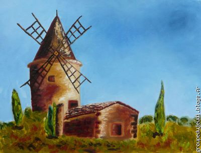 "Le moulin", huile sur toile, Véronique.