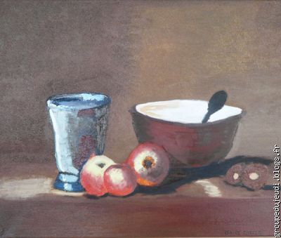 "Nature morte d'après Chardin", huile sur toile, Isa le C.