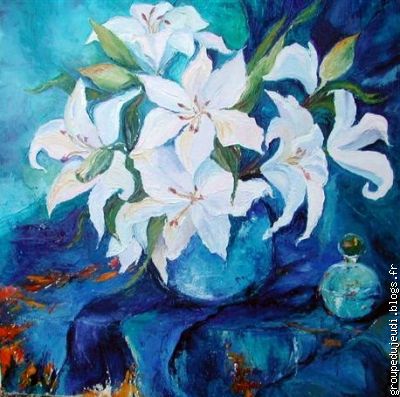 "vase bleu 1", dominique, huile sur toile.