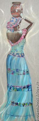 "l'africaine au boubou bleu" huile sur toile, Dominique R.