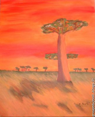"Les baobabs" Gérard, huile sur toile